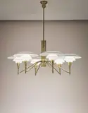 Early and large 'Academy' six-armed chandelier, type 4/3 shades by Poul Henningsen, circa 1928, Tubular brass, brass, coloured glass, offered Sep 2016