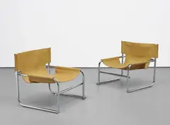 Rodney Kinsman, Pair of 'T1' chairs, designed 1966, produced 1970, Chromium-plated tubular metal, leather