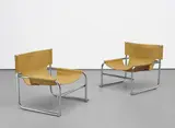 Rodney Kinsman, Pair of 'T1' chairs, designed 1966, produced 1970, Chromium-plated tubular metal, leather