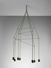 Arik Levy, Unique ceiling light 'WireFlow Green Random', 2007, Fabric-coated electric cable, aluminium, painted brass, carbon sticks, light bulbs