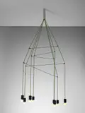 Arik Levy, Unique ceiling light 'WireFlow Green Random', 2007, Fabric-coated electric cable, aluminium, painted brass, carbon sticks, light bulbs