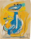 Untitled (Dinosaur) by Jean-Michel Basquiat, 1982, oil stick on paper, sold Feb 2015