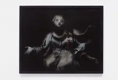 Banksy, Angel, 2009, spray paint on perforated galvanised steel mesh, in artist's frame