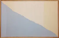 Baby Blue / White by Brent Wadden, 2014, handwoven fibres, wool, cotton, acrylic on canvas, in artist's frame, sold Feb 2015