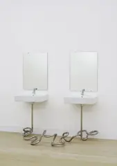 Marriage by Elmgreen & Dragset, 2004, mirrors, porcelain sinks, taps, stainless steel tube, soap, sold Feb 2015