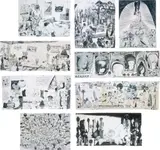Tal R, Nine works: (i) Birth of Laughing Chinaman, 2002; (ii) Spiral Bar, 2002; (iii) Shamotte, 2001; (iv) The Boots, 2002; (v) Tranquebar, 2002-3 (vi) Pyramid Player, 2003; (vii) Psykologi Canit Dance, 2002; (viii) Cream 13, 2003; (ix) Birth of Figure