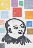 Donald Baechler, Abstract Painting with Head #3, 1996, acrylic and collage on canvas