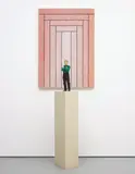 Stephan Balkenhol, Figure of Man and Relief, 2007, painted ayous wood in two parts