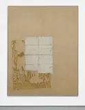 David Ostrowski, F (Deutscher Film in Russland), 2013, acrylic, paper, cardboard on burlap, in artist's frame
