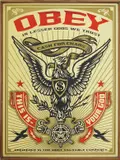 Lesser Gods Eagle by Shepard Fairey, 2003, silkscreen print on canvas, mounted on wood, sold Apr 2015