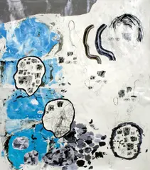 Carter, Untitled #53, 2006, acrylic ink, acrylic paint, pencil, synthetic hair, hand-made marbled paper, gel medium and paper on paper