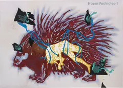 Jitish Kallat, Frozen Footnotes - 1, 2005, oil, acrylic, chromed steel on canvas