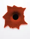 Nate Lowman, Orange Maxima, 2005, silkscreen on canvas, laid on panel