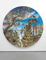 Raqib Shaw, Arrival of the Horse King from the series Paradise Lost, 2011-2012, oil, acrylic, enamel, glitter, rhinestones on birch plywood