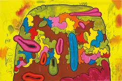 Carroll Dunham, MOUND F, 1992, mixed media on linen