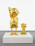 Takashi Murakami, Pom and Me, 2010, gold leaf on aluminium, glass, chromed metal, with steel armature and Corian plinth