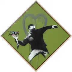 Banksy, Love is in the Air (AKA Flower Thrower), 2010, spray paint on canvas