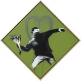 Banksy, Love is in the Air (AKA Flower Thrower), 2010, spray paint on canvas
