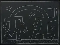 Subway Drawing by Keith Haring, 1982-1984, chalk on black paper, on New York Metro advertisement board, sold Jun 2015