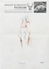 Körper II by Martin Kippenberger, 1987, pastel, crayon, pencil, Tipp-Ex on hotel stationery, offered Jun 2015