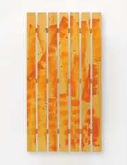 Fredrik Værslev, Untitled (L C Garden Painting No. 8), 2014, house paint, furniture oil on pine wood, steel support
