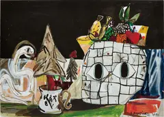 Blockhead Blues by Eddie Martinez, 2006, acrylic, spray paint on panel, sold Jun 2015