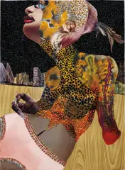 Wangechi Mutu, Untitled (Leopard Woman Reclining), 2002, ink, acrylic, watercolour, glitter, sequins, contact paper, collage on paper