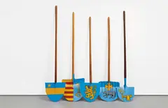For 5 shovels by Wim Delvoye, 1991, enamel paint on five metal shovels with wooden handles, sold Jun 2015