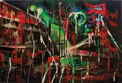 Rosson Crow, Cash from Chaos at CBGB, 2007, acrylic, enamel, spray paint, oil on canvas