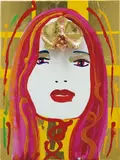 Marc Quinn, Yellow Chrome Hallucination, 2008, acrylic, gold leaf, glitter, gilt bronze flower on panel, in Perspex box case