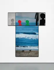 John Baldessari, Two Dogs and Two Aliens, 2002, digital photo with acrylic on Sintraplate