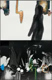 Various Figures Dancing (with Large Black Shape) by John Baldessari, 1995, acrylic, oil stick, and graphite on photographs and watercolour paper, sold Oct 2015