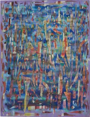 Alfred Boman, Estrogen Burger, 2013, glue emulsion, acrylic paint, spray paint, enamel varnish on linen