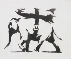 Heavy Weaponry by Banksy, 2003, spray paint on canvas, sold Oct 2015