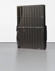 Black Slab by Oscar Tuazon, 2010, steel, charred plywood, cardboard, perspex, asphalt paste, asphalt felt, glue, silicone, spray enamel, epoxy resin, sold Oct 2015
