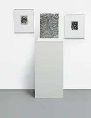 Anthony Pearson, Untitled (Chisel Arrangement), 2008, bronze sculpture with carbide hand finish, base, pedestal, c-print mounted to acrylic in artist frame