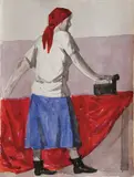 Geliy Korzhev, Irons Red Fabric, Study for "New Slogan", 1994, graphite, pencil and watercolour on paper