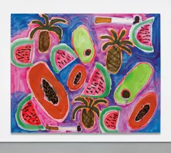 Hawaiian Punch by Katherine Bernhardt, 2014, acrylic and spray paint on canvas, sold Dec 2015
