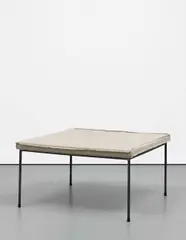 Ottoman by Franz West, 2005, forged constructed steel, foam rubber, natural coloured linen, sold Dec 2015