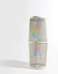 Gabriel Kuri, Hanging Rainbow, 2006, metal garbage cans, plastic