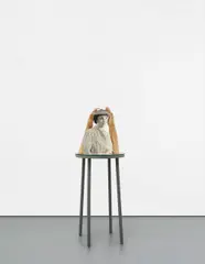 Goshka Macuga, Still / Life, 2008, wood, vintage photograph, mirror, wooden pedestal