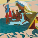 Isca Greenfield-Sanders, Bright Beach, 2006, oil and paper on canvas laid on wood panel