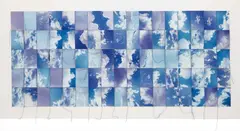 Hunter Reynolds, Berlin Sky, 1997, photographs and thread, in an artist's frame