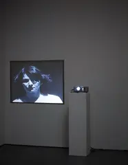 David Claerbout, Study for a Portrait (Violetta), 2001, single-channel retro video projection, black & white, silent, fan, 16 second loop