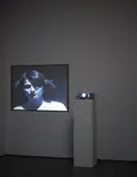 David Claerbout, Study for a Portrait (Violetta), 2001, single-channel retro video projection, black & white, silent, fan, 16 second loop