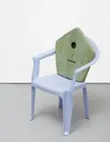 Ry Rocklen, Guru, 2007, plastic chair, plaster, found objects, pebbles