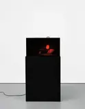 Fergal Stapleton, And A Door Opened. 1., 2007, black perspex, electrical fittings, concrete, asphalt, motorised turntable and right light
