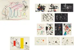 Joan Miró, Barcelona Miró 1972-73, 1973, Crayon drawing and twelve etchings with aquatint and carborundum in colours, on Guarro paper with Sala Gaspar watermark, the full sheets,