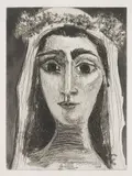 Pablo Picasso, Jacqueline en mariée, de face I, 1961, Etching, aquatint, drypoint, engraving and scraper on Auvergne paper,