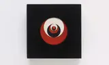 Marcel Duchamp, Rotorelief, 1935/1965, The complete multiple comprising 12 offset lithographs in colours, printed on both sides of six cardboard discs (to be viewed as they rotate at 33 1/3 rpm), with the black plastic circular disc holder and black velvet-covered motorised wall hanging unit (with original motor and wiring), with metal and magnet revolving platform and two black velvet-covered viewers, lacking the brass justification plaque,